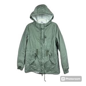 Women's Ambiance Hooded Jacket Large Green Fleece Lined Pockets Zip Drawstring